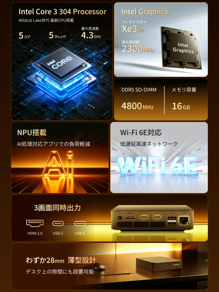 ニュース CPUにIntel Core 3 304、AI処理専用のNPUも搭載のミニPC - AI