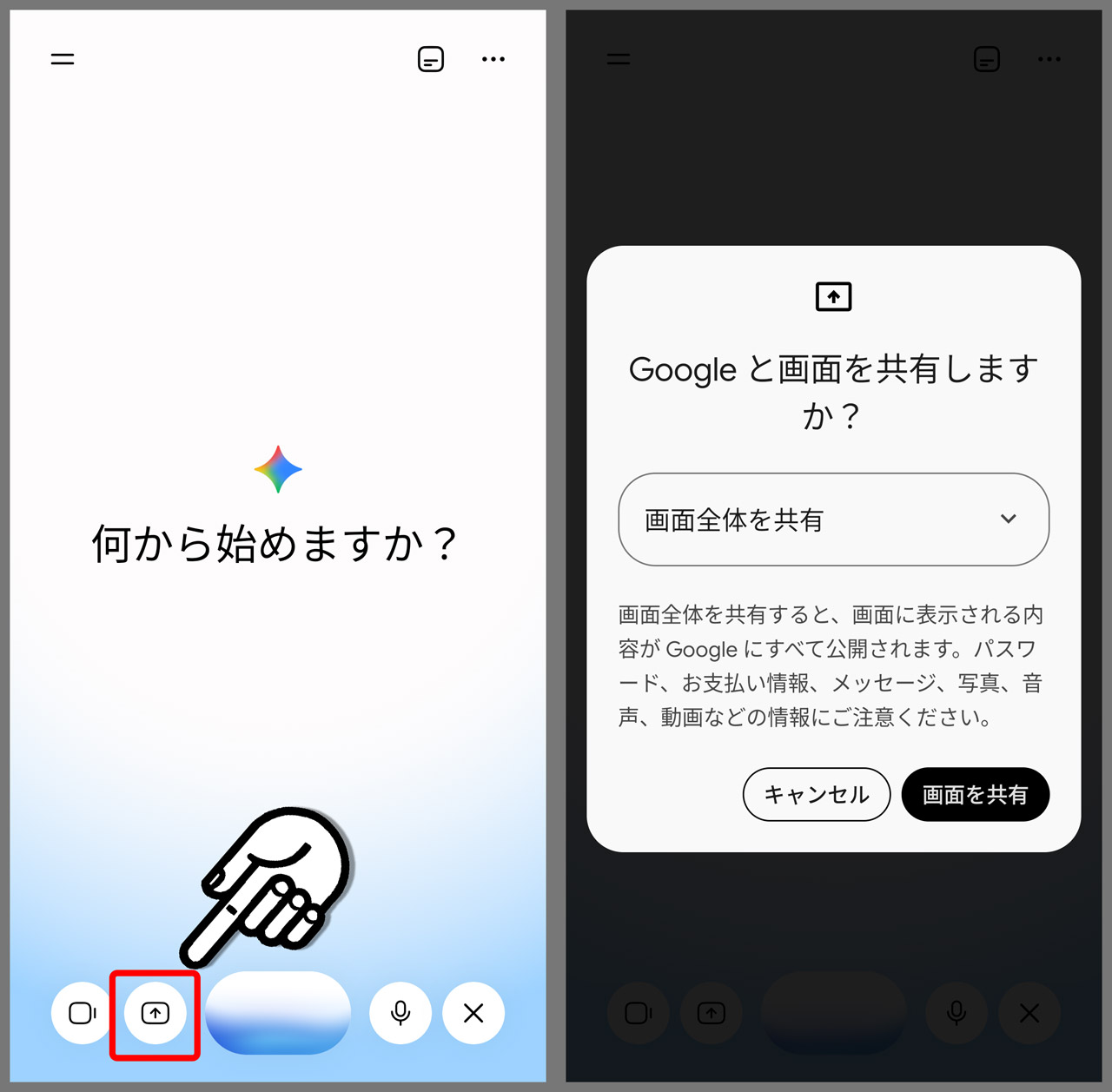 左から2番目のアイコンから「画面共有」へ