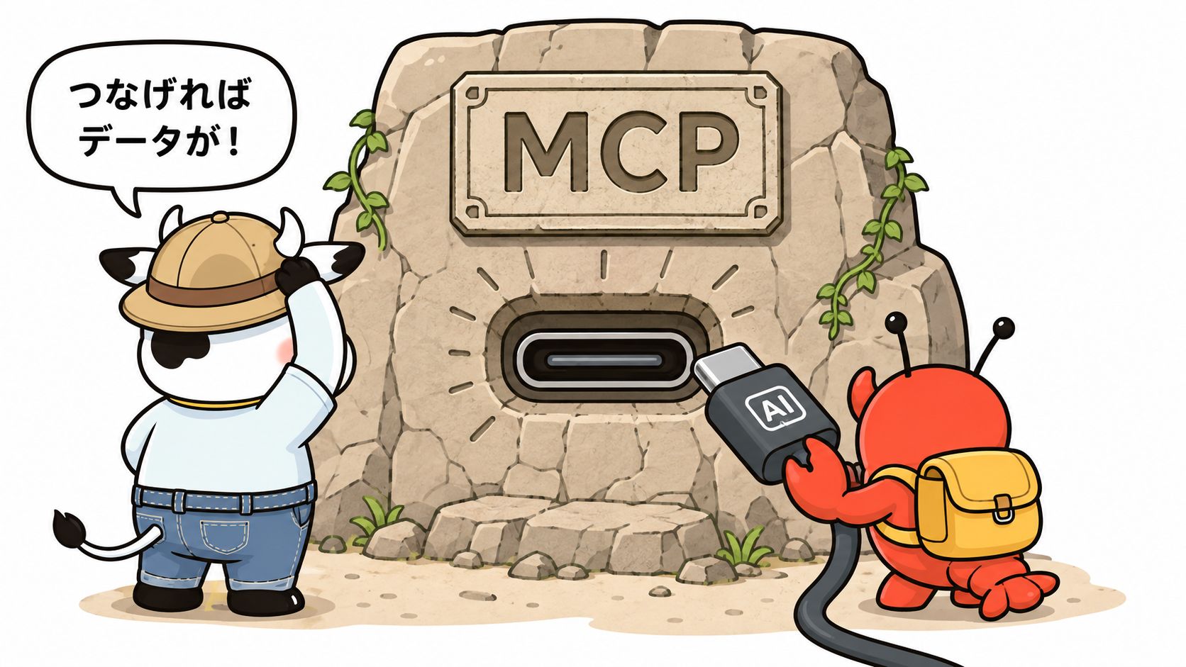 AIと外部データの接続を共通化する仕組み「MCP」。(筆者がChatGPT Images 2.0で生成)