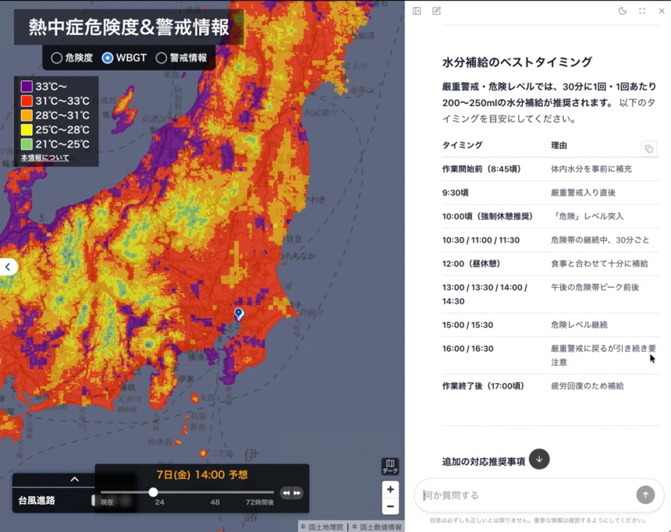 熱中症予測に基づく適切な水分補給時間を提示