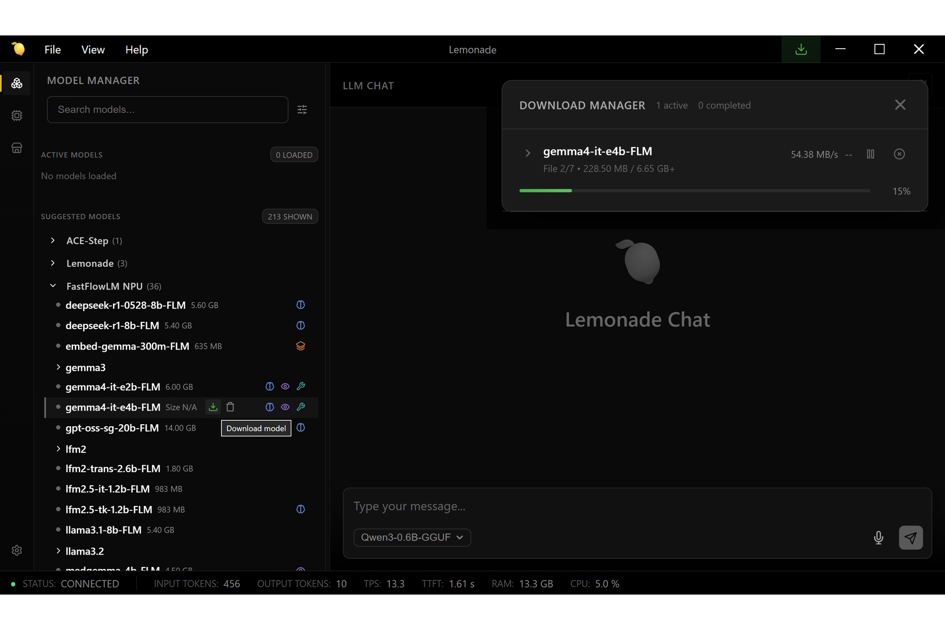 Lemonadeでモデルをダウンロードする