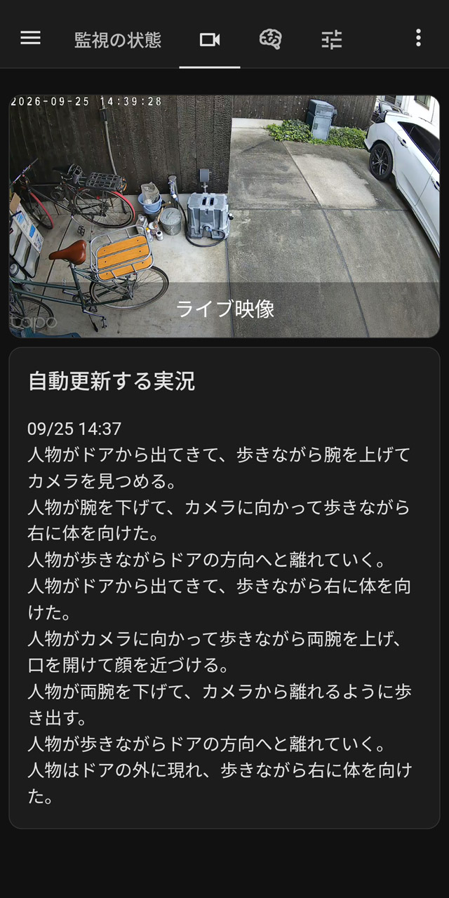 カメラ映像を見てリアルタイムで実況する