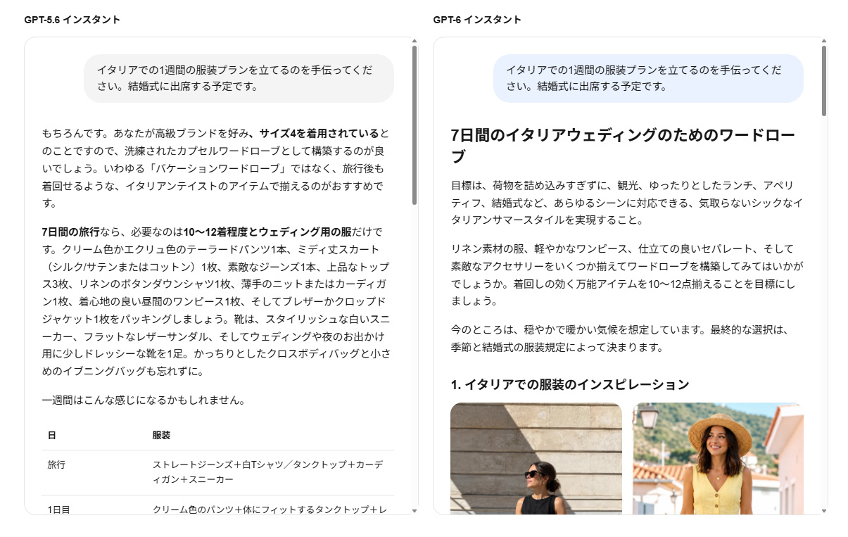 Intelligent UIの採用により、ChatGPTが最適な表示方法を選択するため、このように回答の表示が変わってくる