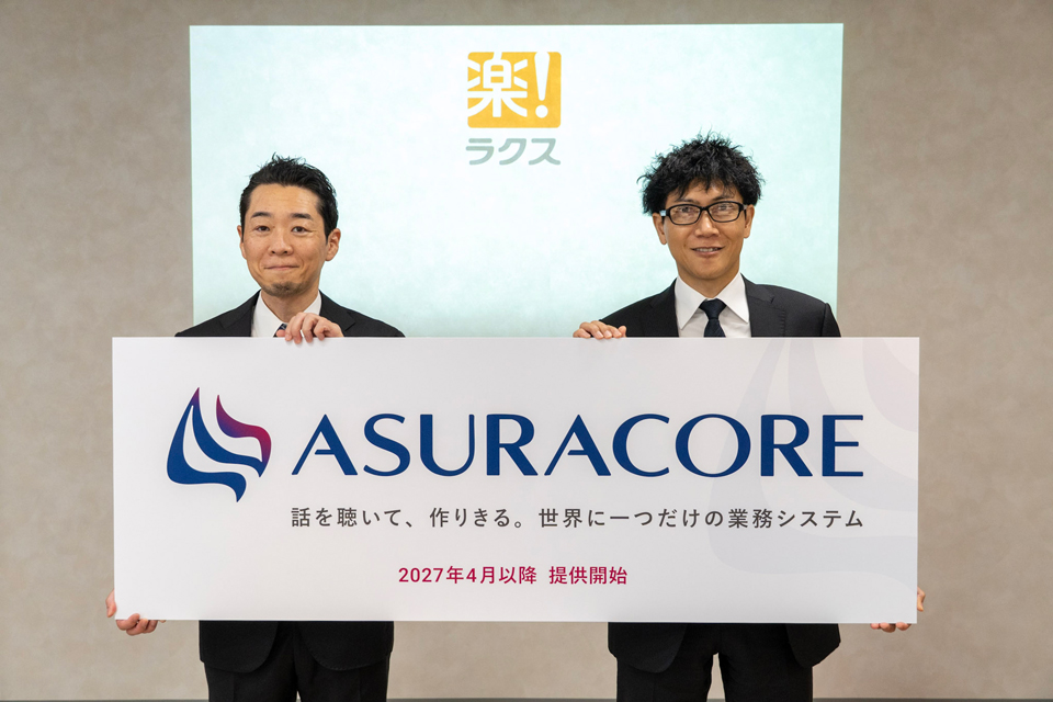 左から、ラクスの取締役兼CAIOの本松慎一郎氏、同代表取締役社長の中村崇則氏