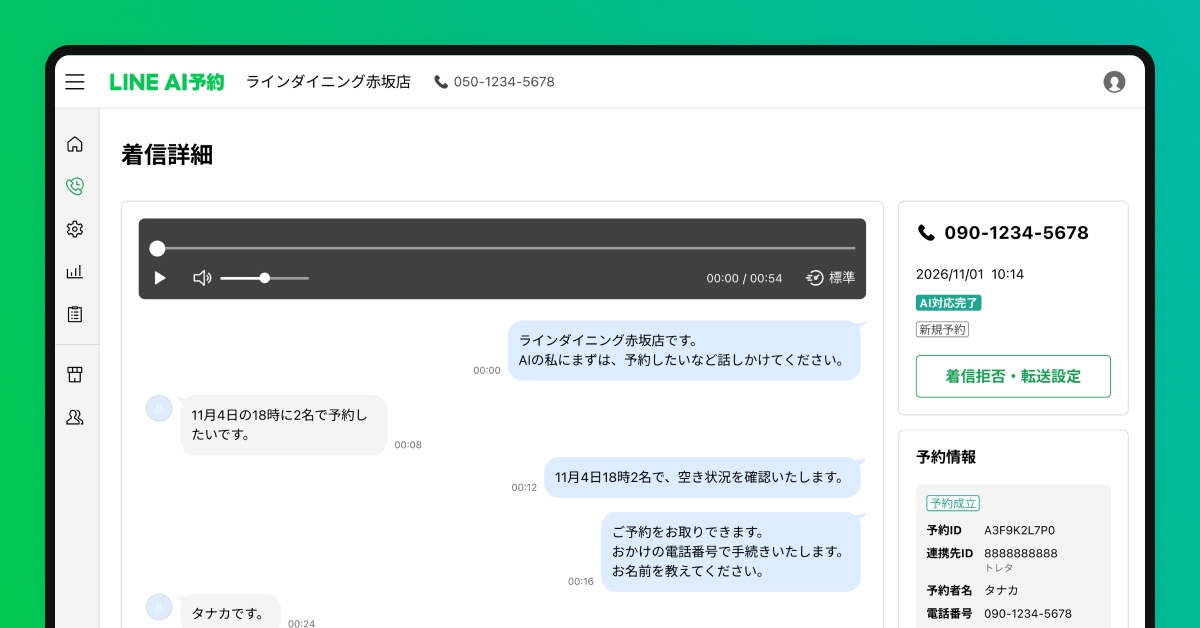 店舗スタッフは電話の内容を把握可能