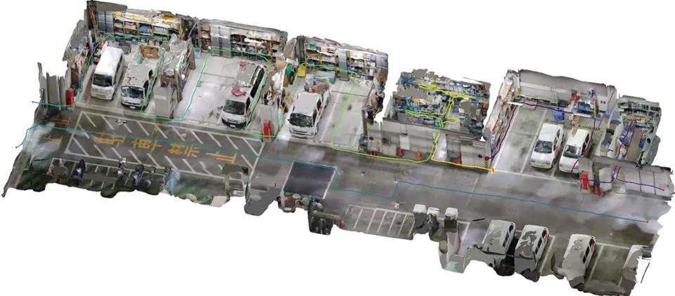 同技術により生成した東京電力PGの駐車場エリアの3Dモデル