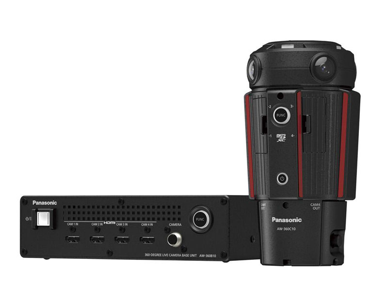 右からカメラヘッド「AW-360C10」とベースユニットの「AW-360B10」。これらで構成する360度ライブカメラシステム