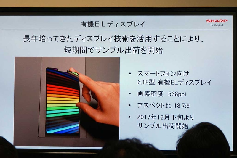 538ppiの6.18型有機ELサンプル。見覚えのある切り欠きが……