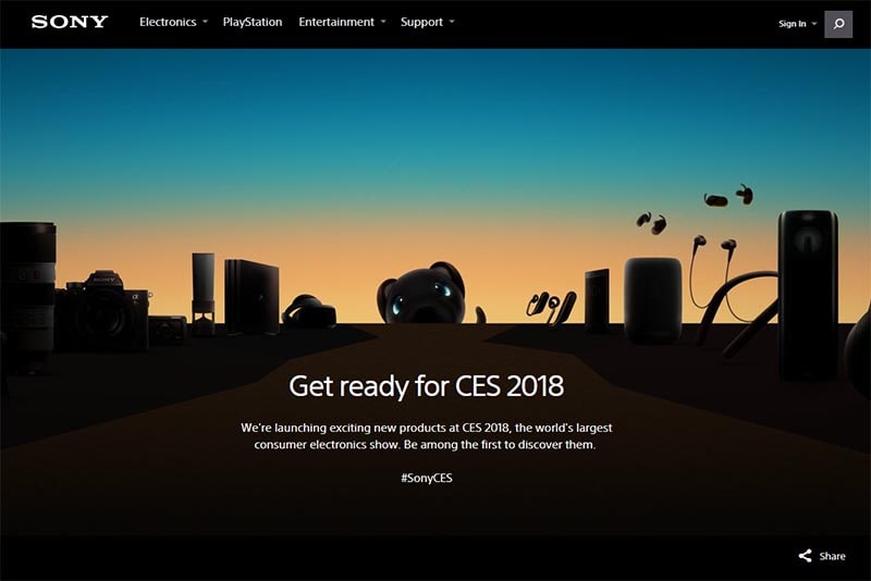ソニーのCES 2018プレスカンファレンスの<a href="https://www.sony.com/electronics/sony-ces-latest-products" class="n" target="_blank">ストリーミング配信ページ</a>