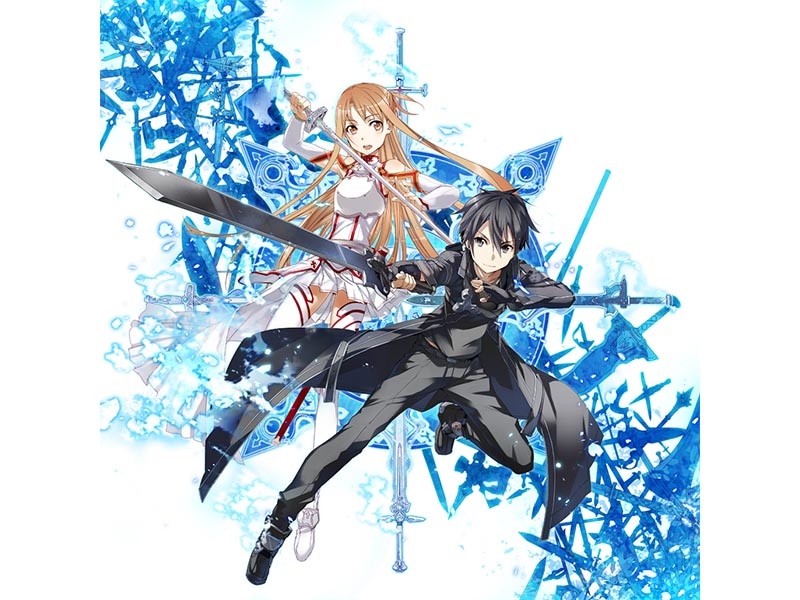 ソードアート・オンラインのキリト(右)が使用する片手剣エリュシデータを1/1スケールで再現