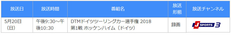 DTMドイツツーリングカー選手権関連番組