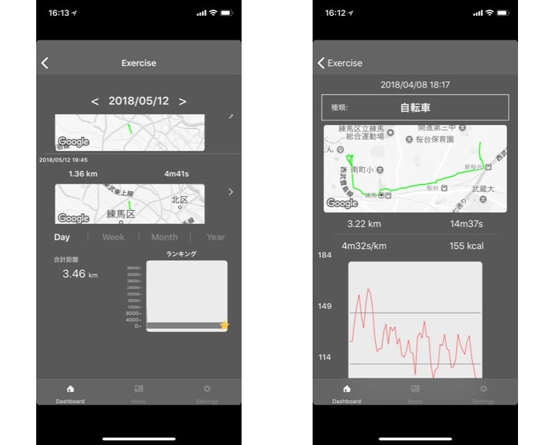 走った経路を後から確認できる