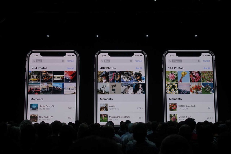 iOS12の「写真」機能。AIによる画像認識やGPS情報を使い、写真に写っているものや場所、イベント名などから写真を検索できる。