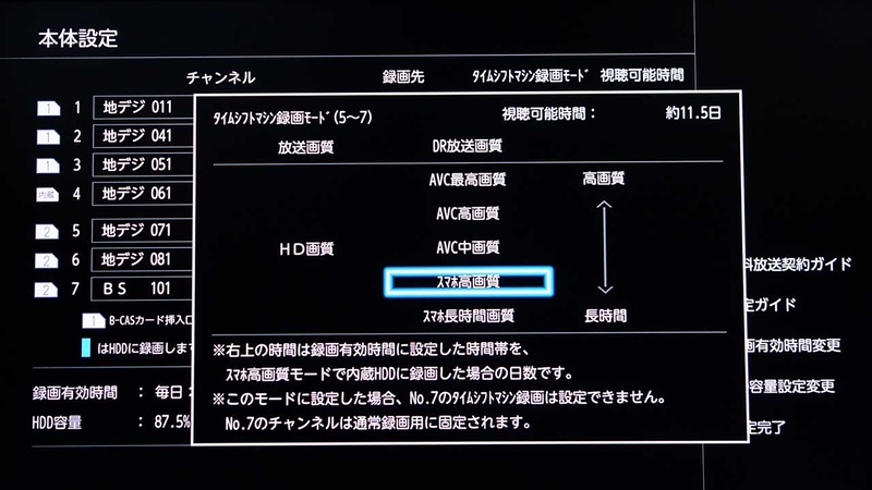 スマホへの番組持ち出しなどが便利になる「スマホ高画質」モードで全録する場合は上限が6チャンネルまでとなる