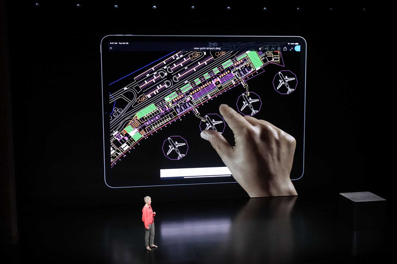 発表会で示された「大規模なアプリ」の例。Autodeskの「AutoCAD」がiPad Proに対応する
