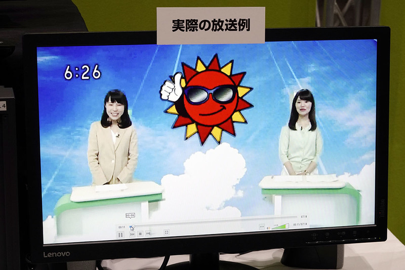 天気予報番組で、既設のスタジオにいるアナウンサーらにCG映像を合成