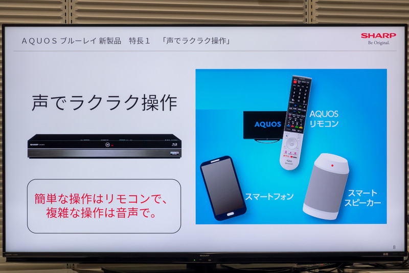 AQUOSリモコン、スマートフォン、スマートスピーカーを使って音声操作が可能
