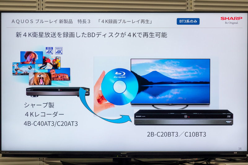 シャープの4Kレコーダー「AT3」でダビングした4K録画BDの再生に対応した