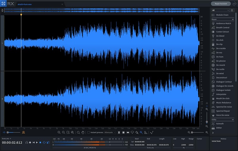 青が音量の波形、オレンジで周波数や強さを表す。左下のレバーでバランス調整