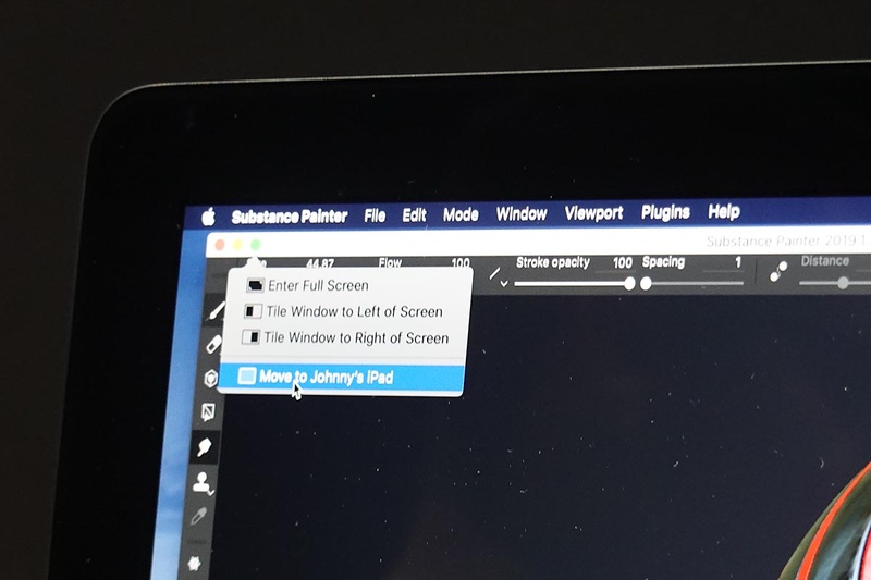 「iPadへ移動」というメニューを選ぶと、そのウインドウがiPad側に移る