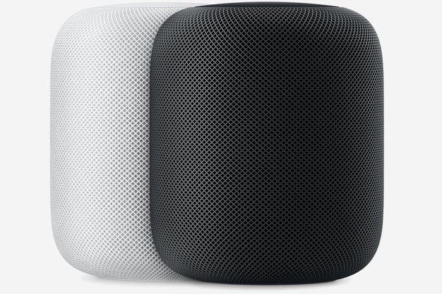 スマートスピーカー「HomePod」。左からホワイト、スペースグレイ