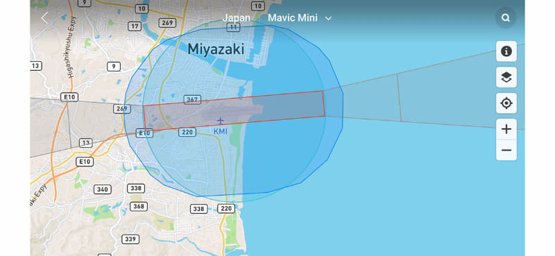空港近辺や飛行機進入ルートなど、制限エリアが把握しやすい