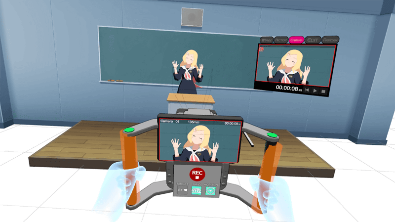 VRの中でカメラマンになる。自分が持っているカメラの真ん中に写っているのが、今撮影されている映像だ。これを見ながら自然に画角などを決められる