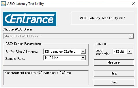 44.1kHzはバッファサイズ128サンプルで測定