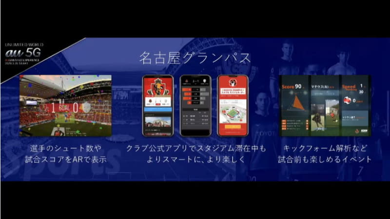 名古屋グランパスエイトの試合では、ARを活用した新たな観戦体験を提供予定