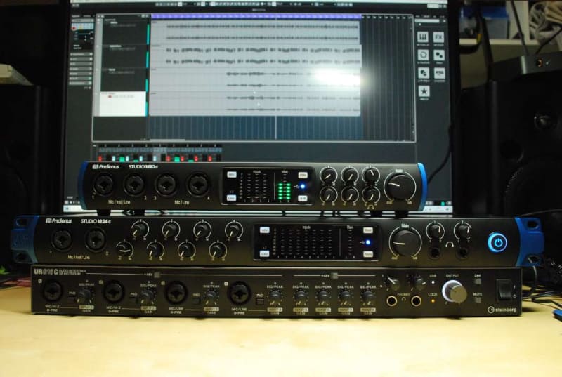 検証用機材としてPreSonusのSTUDIO 1824c、STUDIO1810cとSteinbergのUR816Cの3つを使用した