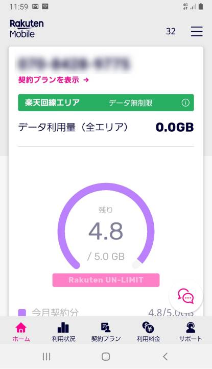 楽天回線の表示が!