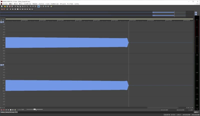 192kHz/24bitフォーマットで20Hz～96kHzまでに設定したスイープ信号を流した。信号が途中で無くなっている
