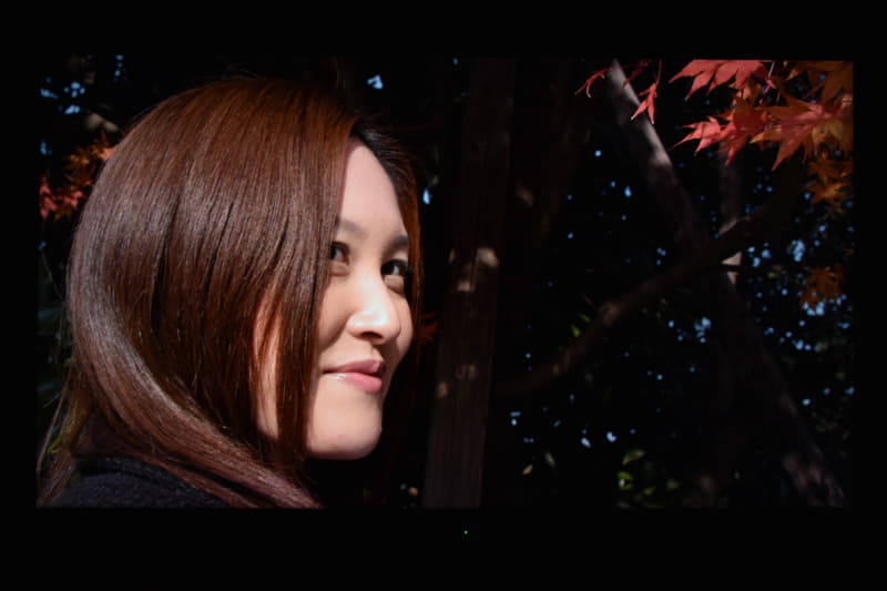 表示映像を正面から撮影した写真。暖かい肌色となっている