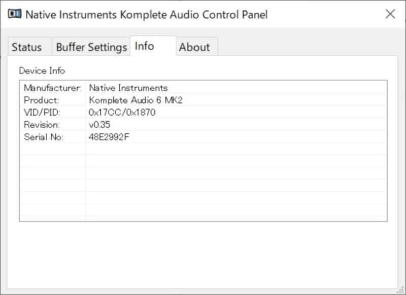 Native Instruments Komplete Audio Control Panelのユーザーインターフェイス