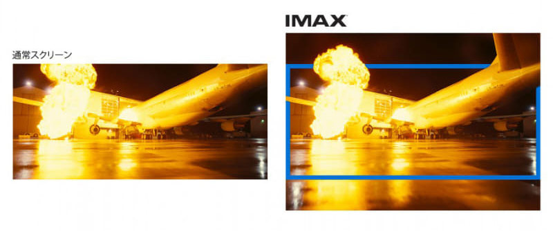 一般劇場と、1.43：1のフルサイズIMAXの比較。国内では109シネマズ大阪エキスポシティとグランドシネマサンシャインでのみ、フルサイズで上映されている