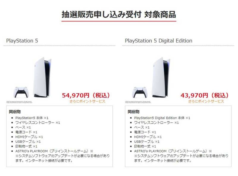 ビックカメラ.comのPlayStation 5の抽選販売申し込みページ