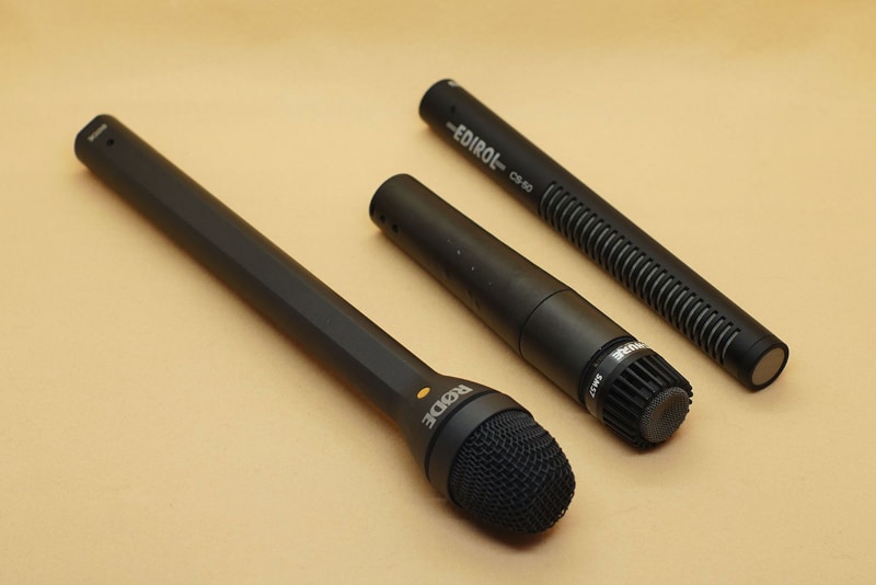 今回テストするマイク、左からRODE「Reporter」、Shure「SM57」、EDIROL「CS-50」