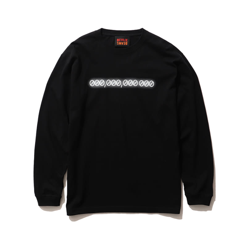 作中に度々でてくる数字のカウンターとキーとなる数字「ゼロ」をグラフィックに落とし込んだTシャツ。「EDEN × BEAMS ZERO LONG SLEEVE T」(6,600円)