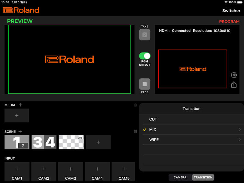スイッチャーアプリ「AeroCaster Switcher」
