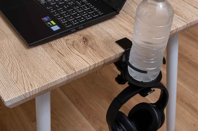 アルミ合金製ドリンクホルダー付きヘッドフォンハンガー「DN-916121」