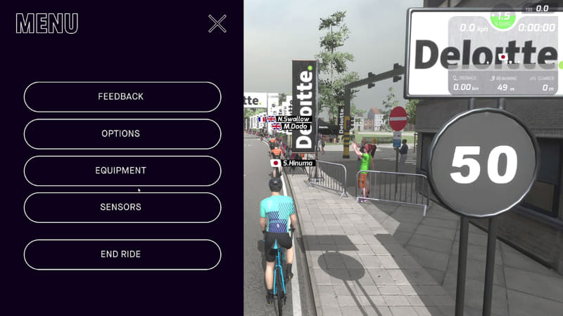 メニューから設定画面の呼び出しやライドの終了などの操作ができる