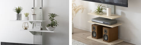 穴をあけずに壁掛け風、テレビ上の空間も活用できるTVスタンド - AV Watch