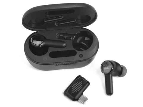 【動作OK】JBL Bluetooth／2.4GHz対応 ワイヤレスイヤホン JBL、2.4GHzで低遅延接続できるゲーミング用完全ワイヤレス - AV