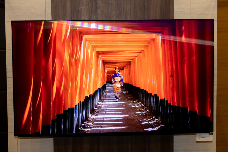 ホテルや旅館向けには、壁掛け設置を提案していた。写真は65型「XRJ-65X95K」