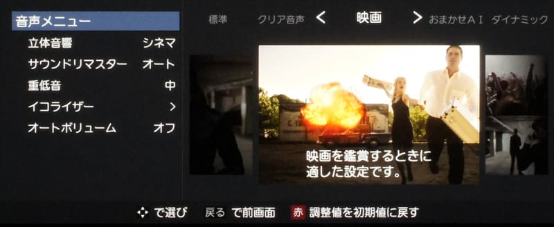 音声メニューを選択すると、イラストと解説付きで主要な項目の設定が行なえる