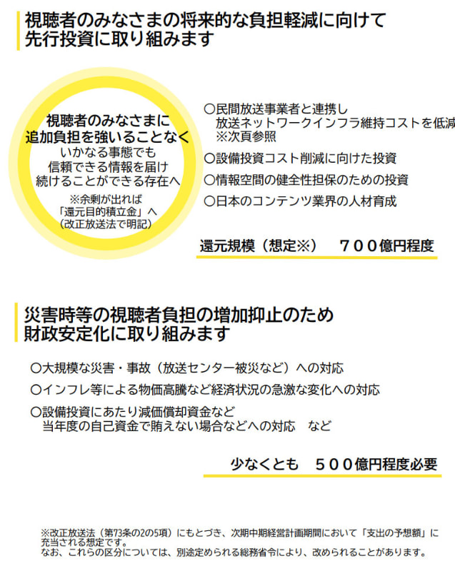 繰越金は、受信料の値下げのほか、環境整備に伴う投資や災害時等への対応にも充てられる