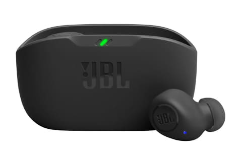 JBL WAVE BUDS TWS100 片耳本体と充電ケース JBL、“フタ無し”充電ケース採用の完全ワイヤレス「WAVE BUDS