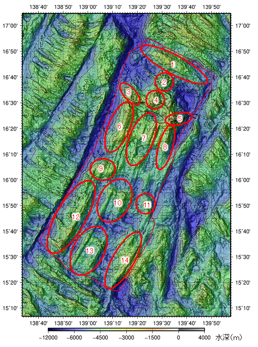 追加承認された14カ所の海底地形