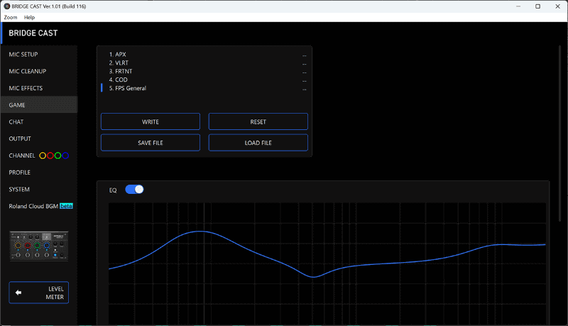 GAMEのほうはEQのみを調整