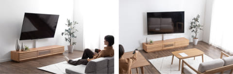 タンスのゲン、無垢材で装飾した壁寄せテレビスタンド + テレビ台 - AV